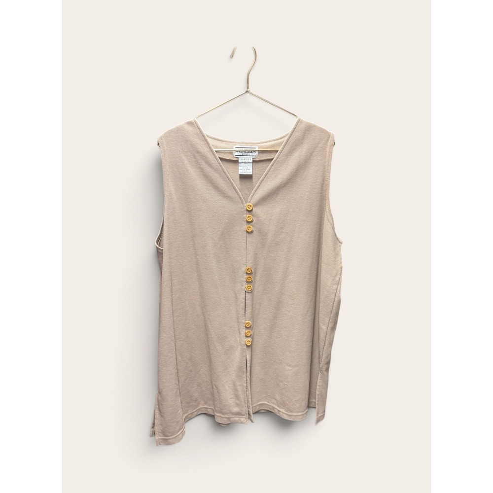 Venezia Sport Womens 1X Beige Knit Sleeveless V-Neck Button Front Top Vest EUC